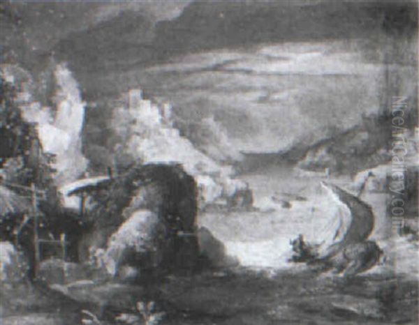 Stormy River Landscape With A Hermit - view 1