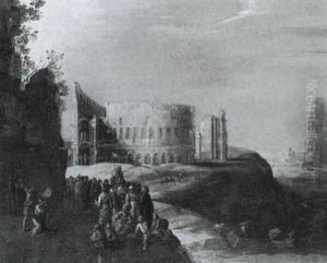 A Crowd Watching A Flagellation Before The Ruins Of The Colosseum by Paul Bril