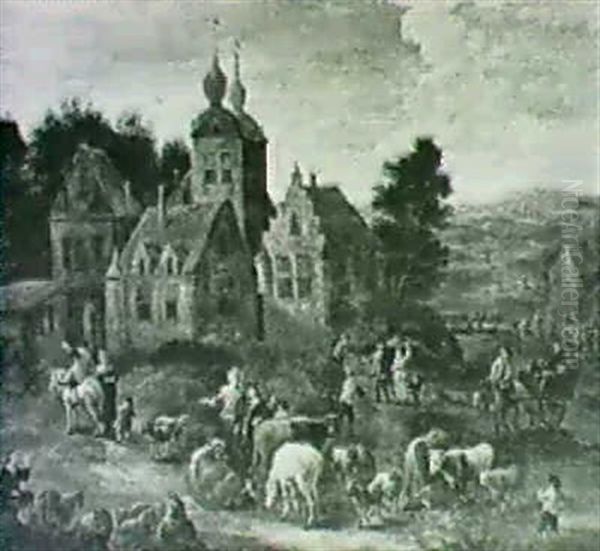 Peasants With Their Cattle In The Market Square - view 1
