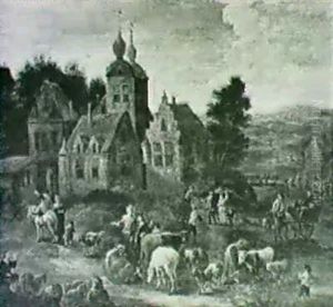 Peasants With Their Cattle In The Market Square by Paul Bril