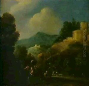 Bewaldete Gebirgslandschaft Mit Der Flucht Nach Agypten