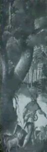 Ein Jager Mit Seinen Hunden In Einer Waldlandschaft by Paul Bril