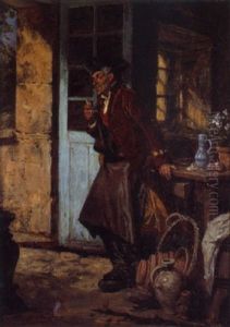 Fumeur De Pipe Dans Un Interieur De Cuisine by Louis Georges Brillouin