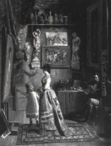 La Femme Et La Fille Du Peintre Dans Son Atelier by Louis Georges Brillouin