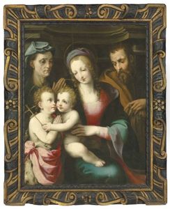 The Holy Family With The Infant Saint John The Baptist And Saint Elizabeth by Francesco del Brina