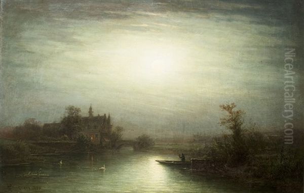 Moonlit Night At The Castle Pond - view 1