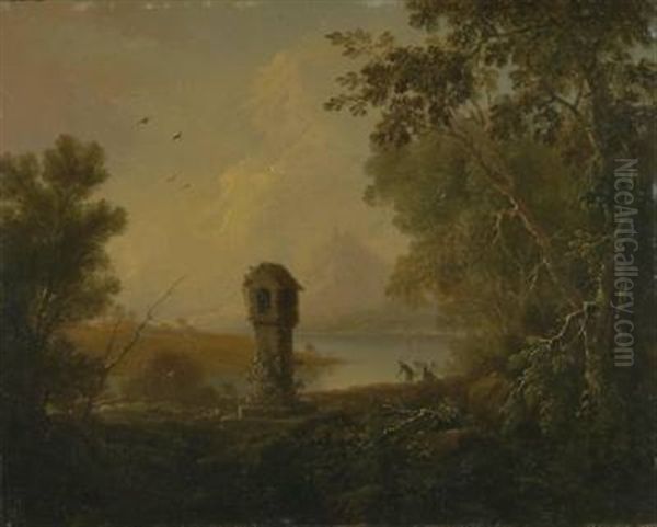 Seenlandschaft Mit Zwei Wanderern - view 1