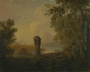 Seenlandschaft Mit Zwei Wanderern Seenlandschaft Mit Zwei Wanderern