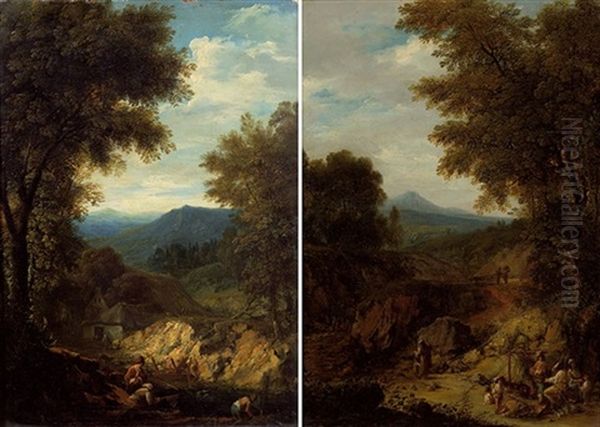 Pendants - Wanderer In Einer Waldlandschaft (+ Another; 2 Works) - view 1