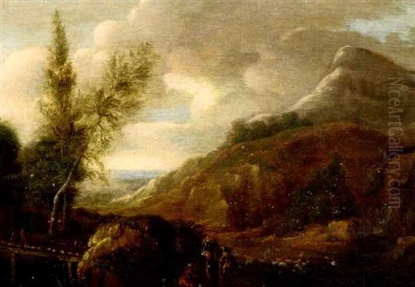 Gebirgslandschaft Mit Brucke Und Schafern - view 1