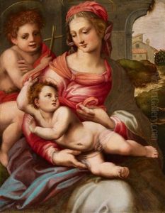 The Virgin And Child With John The Baptist by Francesco Brini Active Florence