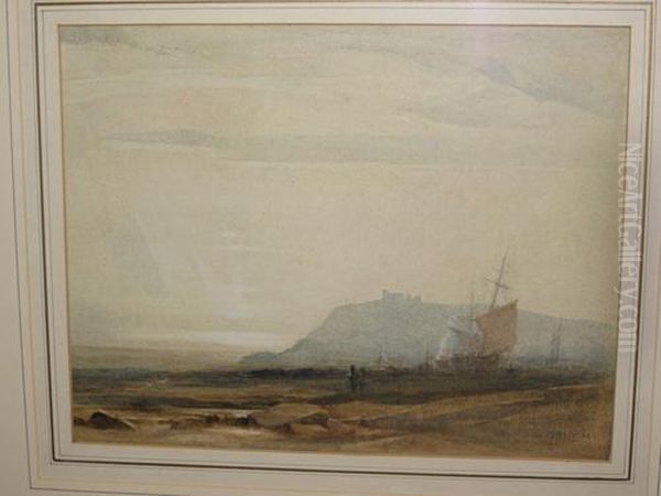 Coastal Scene With Beached Fishing Boats And Figures - view 1
