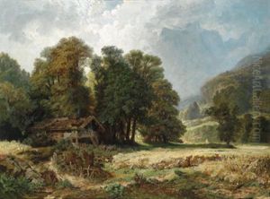 Landschaft Mit Bauern Bei Der Ernte by Anton Brioschi