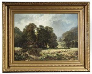 Ramsau Bei Rosenheim, Bayern. Im Vordergrund Ein Bauernhof Am Feldrand Unter Hohen Baumen by Anton Brioschi