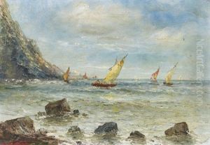 Kustenpartie Mit Segelschiffen Auf Bewegter See by Anton Brioschi