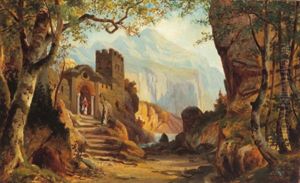 Burganlage In Gebirgiger Landschaft by Anton Brioschi