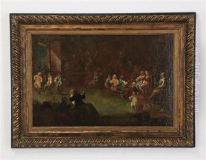 A Tyrolean Tavern Scene With Peasants Dancing by Othmar Brioschi