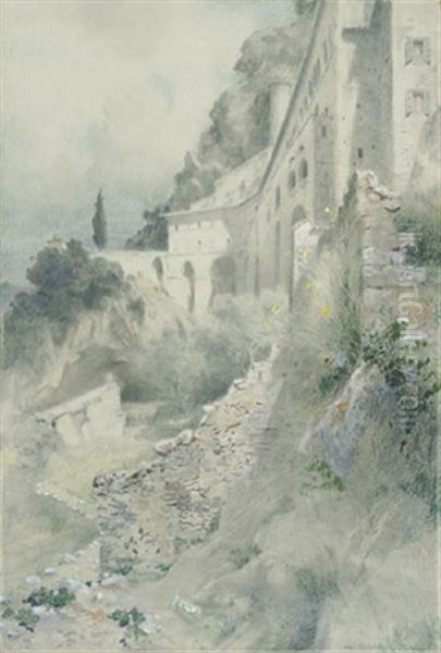 Blick Auf Die Mauern Des Klosters St. Scholastica Im Anio-tal Bei Rom (sketch Of Same, Verso) - view 1
