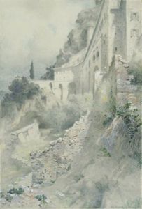 Blick Auf Die Mauern Des Klosters St. Scholastica Im Anio-tal Bei Rom (sketch Of Same, Verso) by Othmar Brioschi
