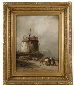 Dutch Coastal Windmill With Figures by Franklin Dullin Briscoe