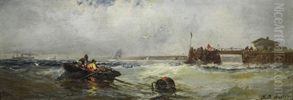 Seascape Painting With Figures In Boat - view 1