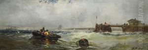 Seascape Painting With Figures In Boat by Franklin Dullin Briscoe