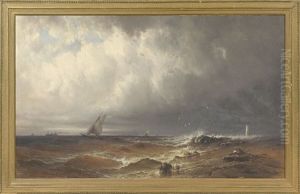Seascape With Two Figures On The Beach by Franklin Dullin Briscoe