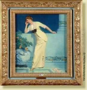 Jeune Femme Pensive Sur La Terrasse by Ludovic Alleaume