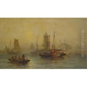 Fishing Boats In A Calm, Coast Of Maine by Franklin Dullin Briscoe