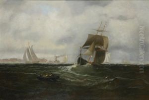 Shipping Offshore On A Breezy Day by Franklin Dullin Briscoe