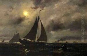 Fishing Boats Heading Out Under Moonlight by Franklin Dullin Briscoe