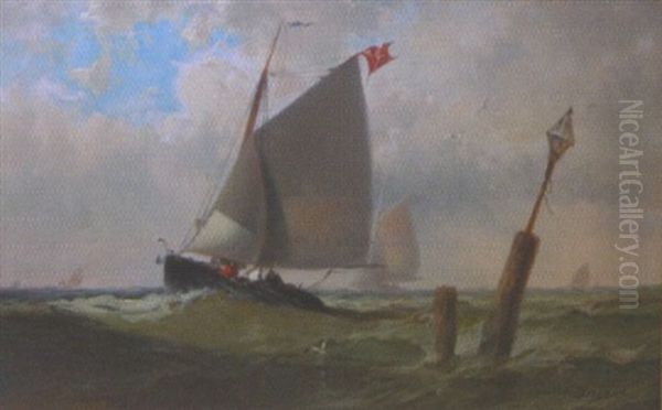 Portrait Of Sailing Vessel Underway, Signal Light In Foreground - view 1