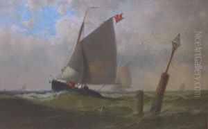 Portrait Of Sailing Vessel Underway, Signal Light In Foreground by Franklin Dullin Briscoe
