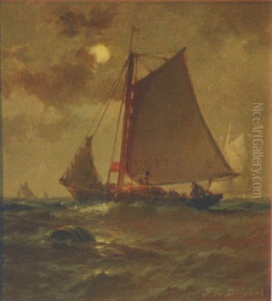 Portrait Of Sailing Vessel Underway Under Moonlit Sky - view 1