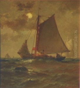 Portrait Of Sailing Vessel Underway Under Moonlit Sky by Franklin Dullin Briscoe