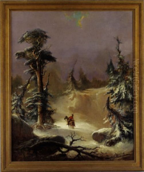 Winter Landscape With Central Indian Scout On Horseback - view 1