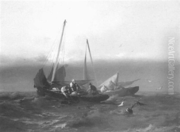 Fidhermen Pulling In Nets At Sunset - view 1