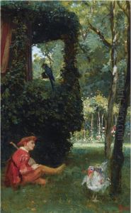 A Jester Playing The Lute In A Garden