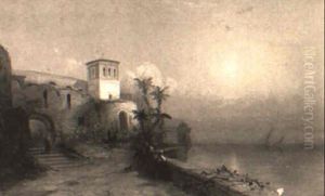 A Villa On The Mediterranean At Sunset by Franklin Dullin Briscoe