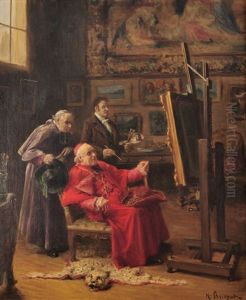 Dans L'atelier, L'eveque Admirant Son Portrait
