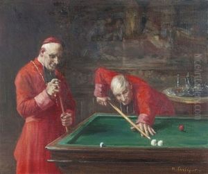 Zwei Billard Spielende Kardinale by Henri Brispot