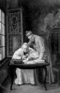 Bibliotheksraum Mit Bischof Und Kardinal