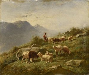 Troupeau De Mouton Et Son Patre Dans Les Alpages by Felix Saturnin Brissot de Warville