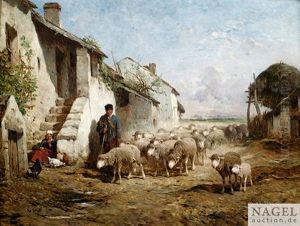 Schafherde An Einem Bauerngehoft by Felix Saturnin Brissot de Warville