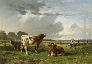 Weidelandschaft Mit Hirten Und Vieh Bei Aufziehendem Gewitter by Felix Saturnin Brissot de Warville