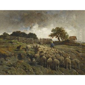 Schafherde Vor Dem Gatter by Felix Saturnin Brissot de Warville