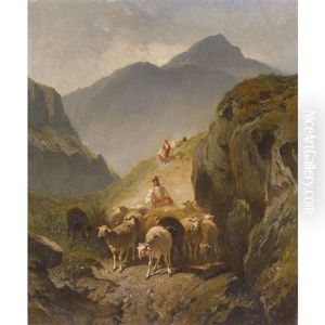 Schafherde Auf Einem Gebirgsweg