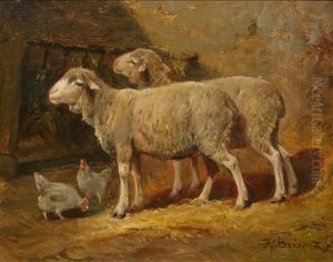 Sheep And Hens In A Stall by Felix Saturnin Brissot de Warville