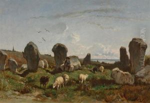 Fischer An Der Kuste (+ Schafhirte Mit Herde An Der Kuste In Der Bretagne; Pair) by Felix Saturnin Brissot de Warville