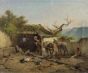 Cour De Ferme Avec Deux Anes by Felix Saturnin Brissot de Warville
